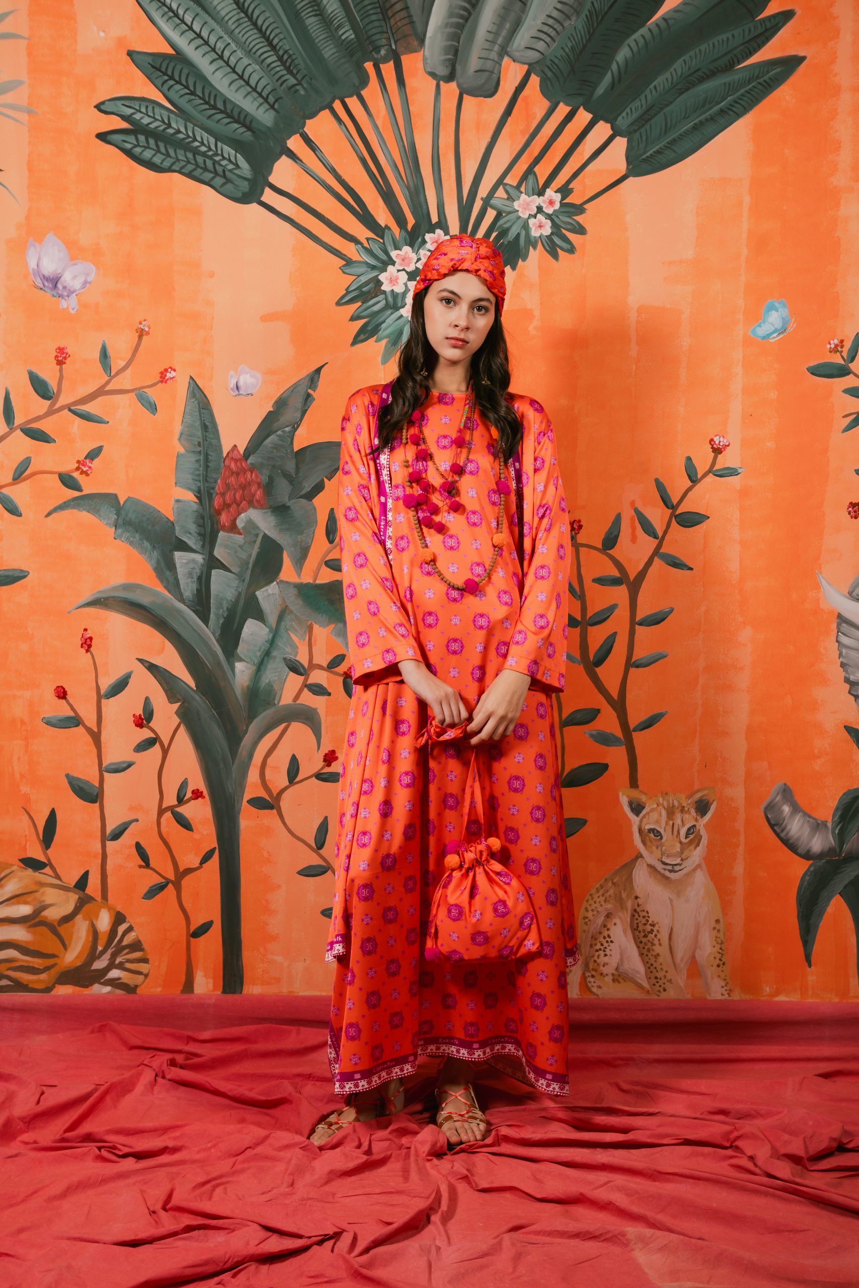 Lotus Kaftan in Purple - Orange