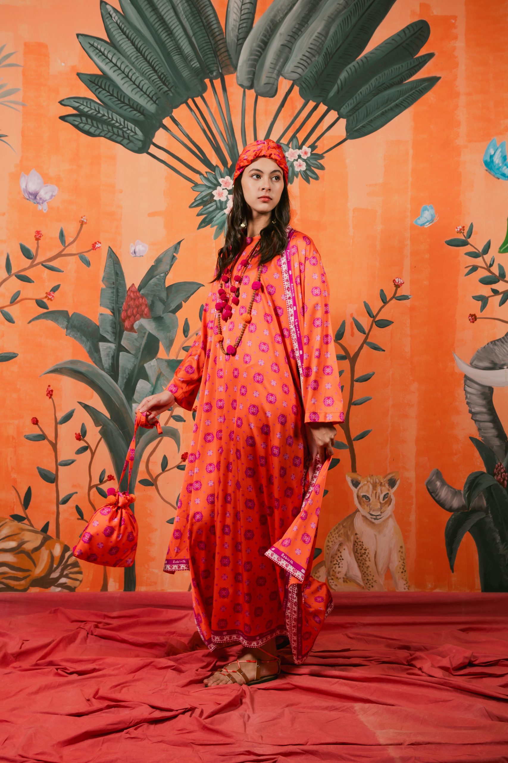 Lotus Kaftan in Purple - Orange - Image 3