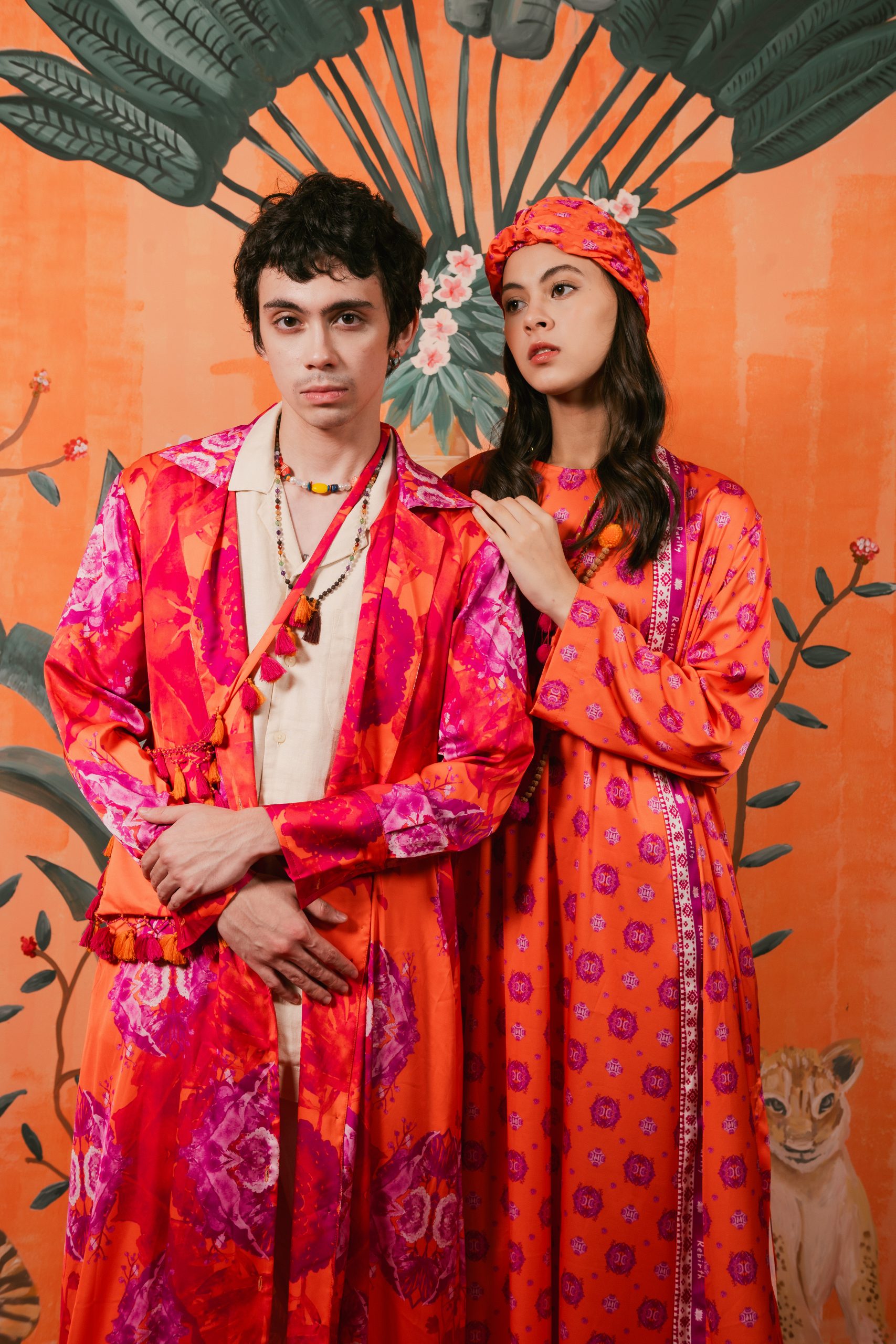 Lotus Kaftan in Purple - Orange - Image 2