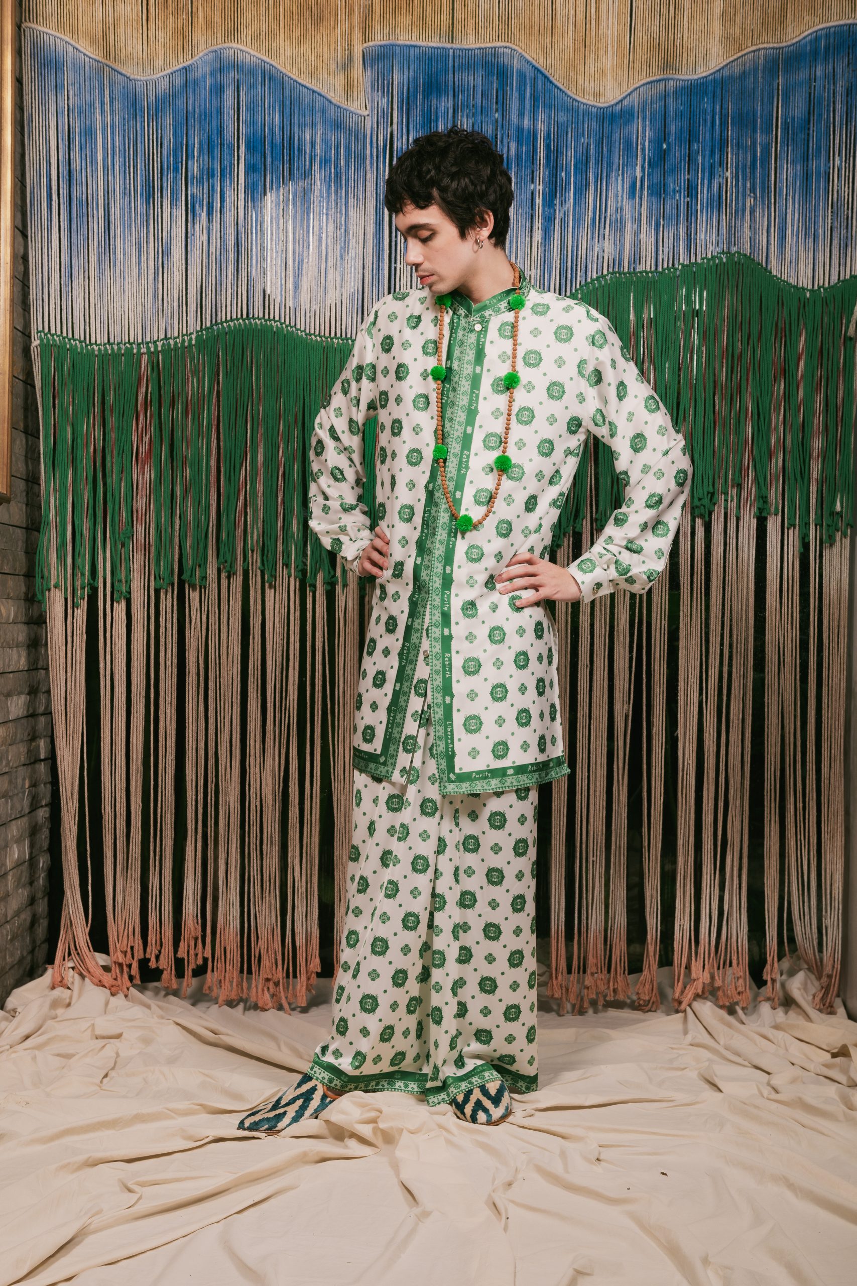 Lotus Pants in White - Green