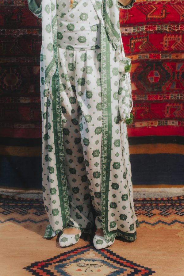 Lotus Pants in White - Green - Image 2