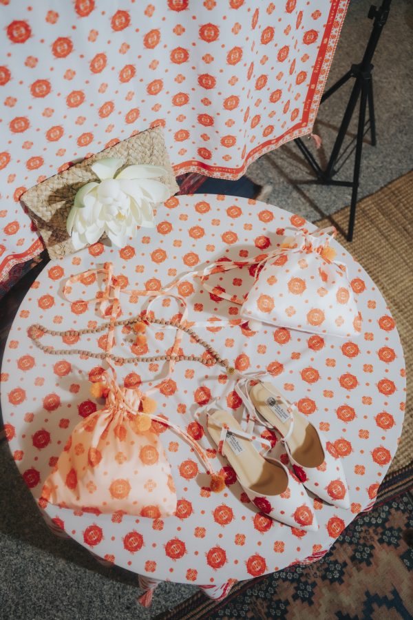 Lotus Scarf in White - Orange - Image 3