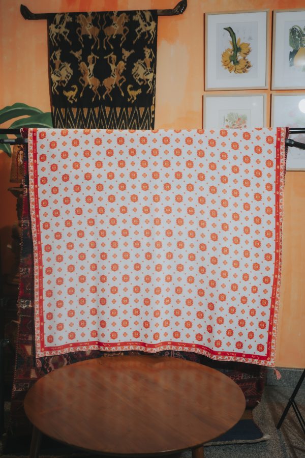 Lotus Scarf in White - Orange - Image 2