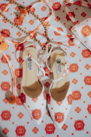 Lotus Pumps in White Orange