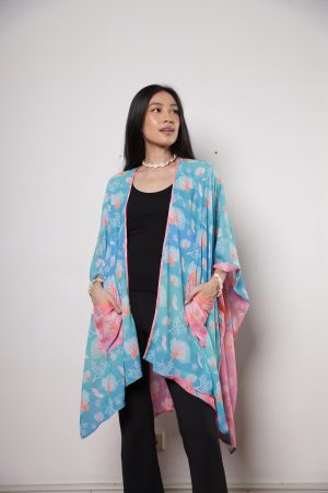 Coral Reversible Coat Blue Sea - Pink Sand